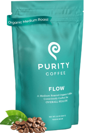 Purity Coffee FLOW Medium Roast Organic Coffee - USDA Certified Organic Specialty Grade Arabica Whole Bean Coffee - Third Party Tested for Mold, Mycotoxins and Pesticides - 12 oz Bag