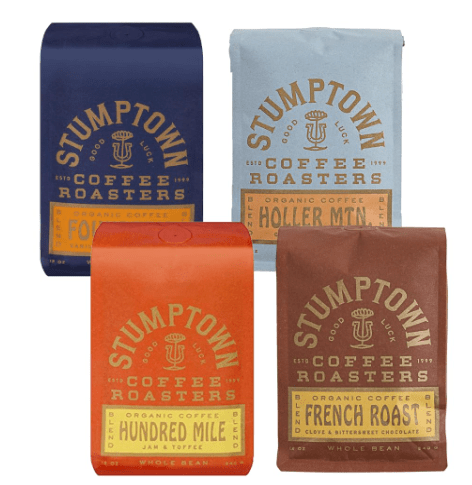 Stumptown Coffee Roasters, Medium and Dark Roast Organic Whole Bean Coffee Bundle - French Roast, Founder's Blend, Hundred Mile, Holler Mountain, 48 Ounces (4 Bags of 12 Ounces)