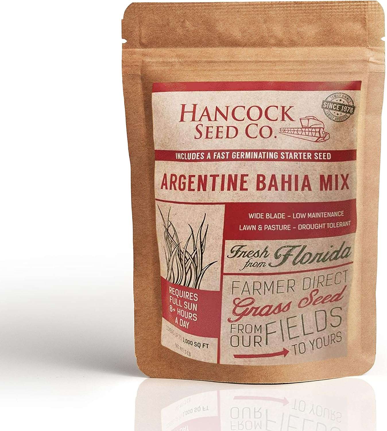 Hancock Argentine Bahia Grass Seed Mix for Lawn, Low Maintenance, Low Watering Requirement Grass Seed for Southern Lawns, 50 LB Bag