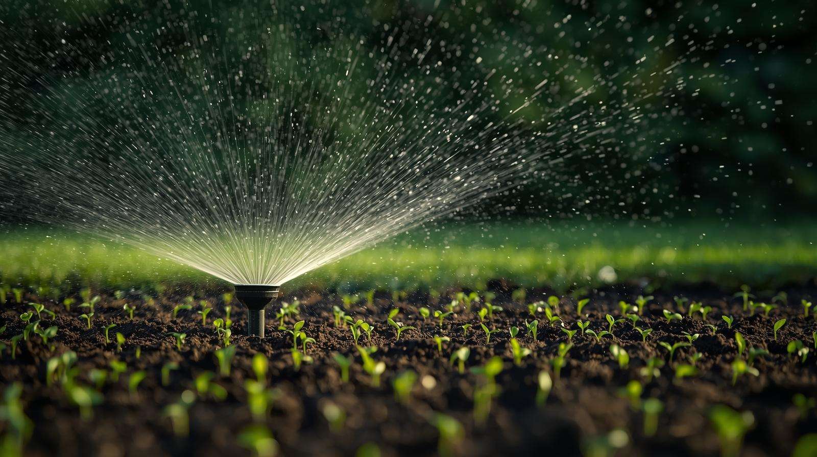 Sprinkler watering grass seeds on a lawn for how often to water grass seed schedule.
