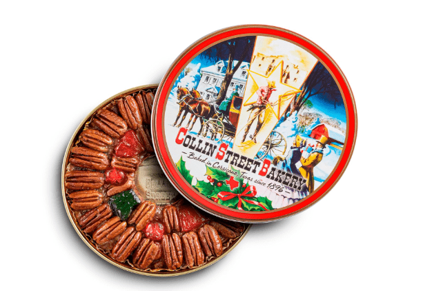 Collin Street Bakery DeLuxe® Fruitcake in Collectible Gift Tin - 101 Regular Size 7” Cake with Pecans, Cherries, Pineapple, Papaya, Raisins, & Honey