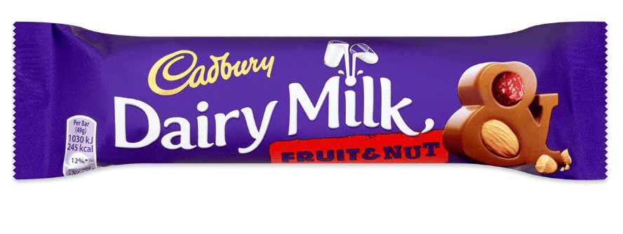 Cadbury Dairy Milk Fruit & Nut Chocolate Bar Single 49g Bar