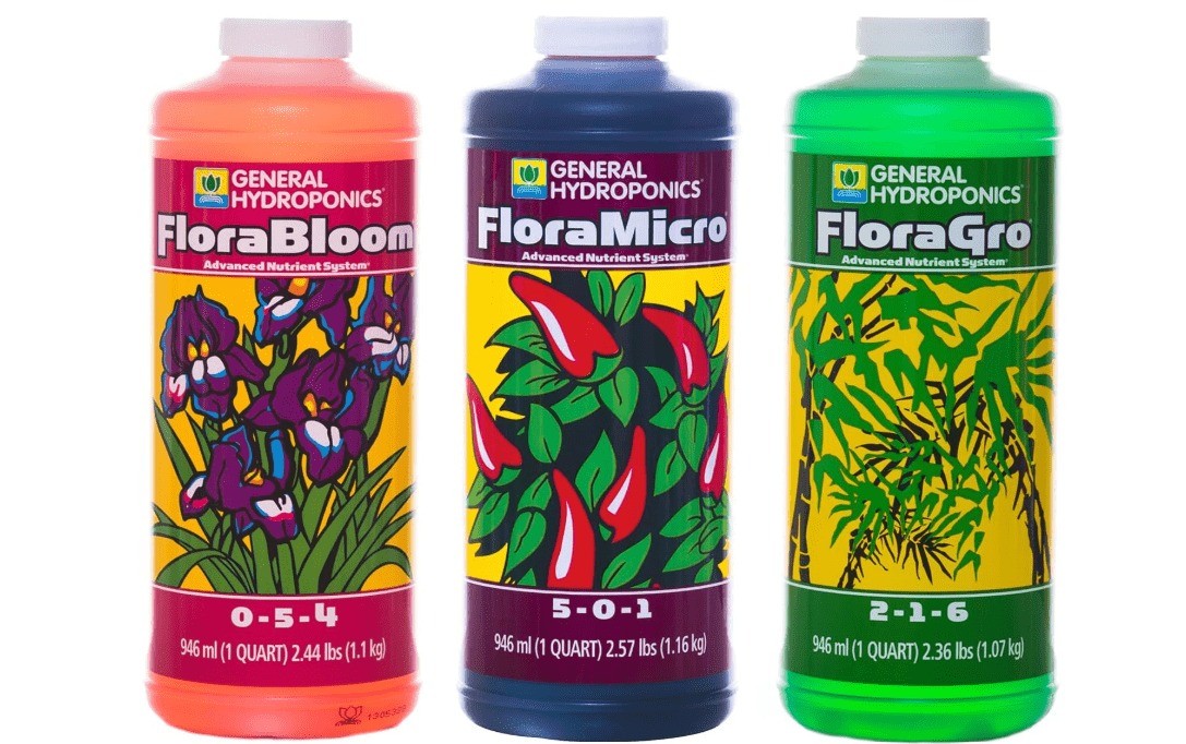 General Hydroponics Flora Series: FloraMicro, FloraBloom, FloraGro - 3-Part Hydroponic Nutrient System, 1 qt. Bottles
