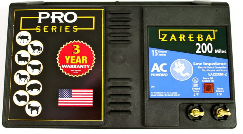 Zareba 200-Mile AC-Powered Low Impedance Electric Fence Charger - EAC200M-Z - Contain Cattle, Horses, Pigs, Sheep - Keep Out Predators