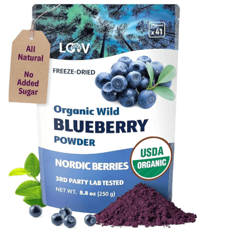 LOOV Organic Wild Blueberry Powder - 41-Day Supply, 8.8 Oz, Good for Smoothie & Breakfast, Freeze-Dried, from Northern Europe, No Added Sugar