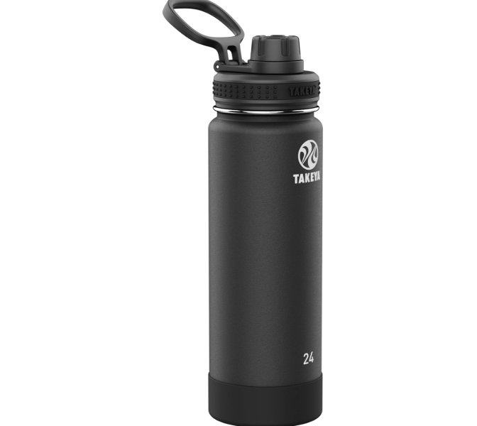 Takeya Actives Water Bottle with Spout Lid - Bottle with Double Stainless Steel Insulation - Dishwasher Safe & BPA-Free - Bottle with Spout Lid & Removable Bumper - 24 oz, Onyx
