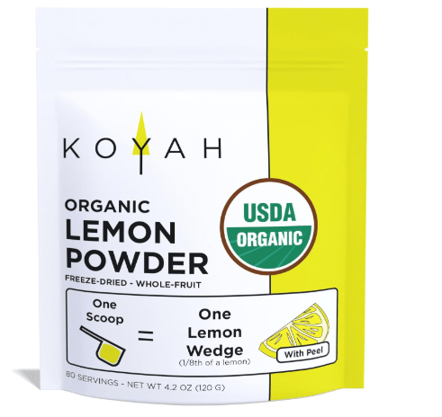 KOYAH - Organic Lemon Powder (with Peel) - 80 Servings (1 Scoop = 1 Lemon Wedge), USA & Mexico Grown Lemons, Freeze-Dried
