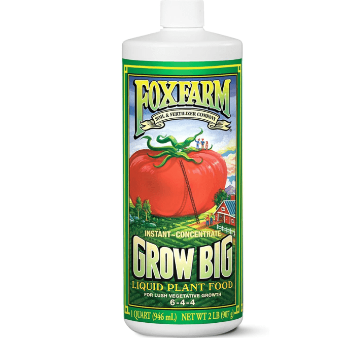 FoxFarm Grow Big Liquid Plant Food - Bloom Fertilizer for Flowers, Fruits, and Vegetables, Perfect for Indoor & Outdoor Potted Plants, NPK 6-4-4 (Quart)
