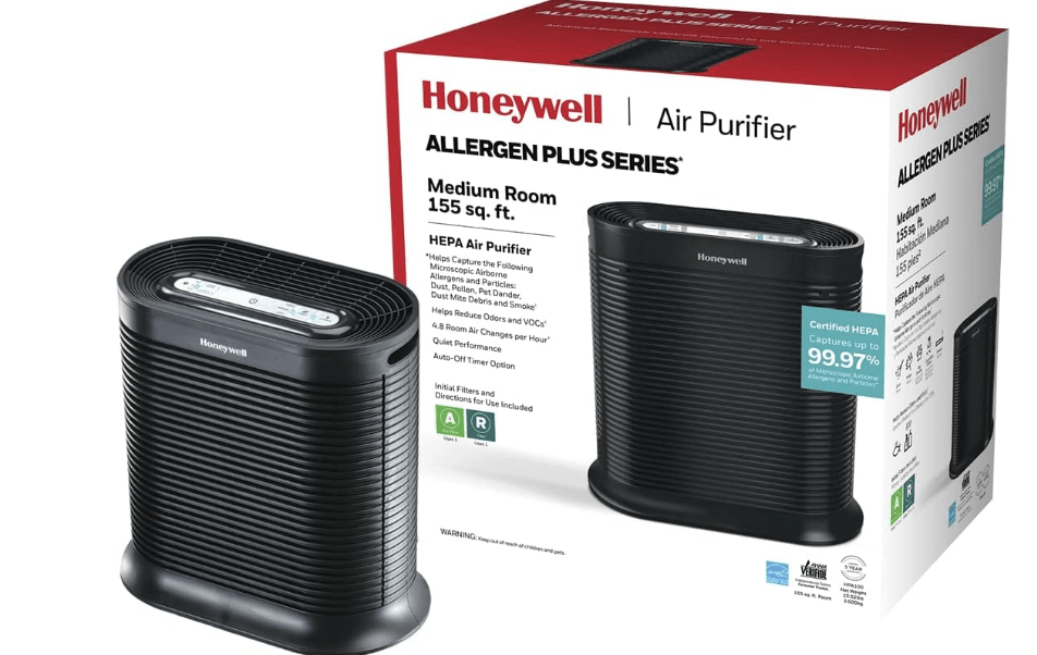 Honeywell HPA100 HEPA Air Purifier for Medium Rooms - Microscopic Airborne Allergen+ Reducer, Cleans Up To 750 Sq Ft in 1 Hour - Wildfire/Smoke, Pollen, Pet Dander, and Dust Air Purifier – Black
