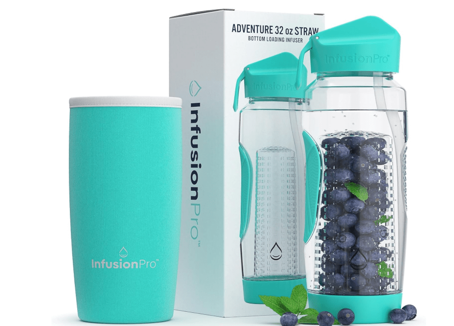 Infusion Pro 32 oz Fruit Infuser Water Bottle with Straw Lid : Insulated Sleeve : 50 Recipe Fruit Infusion eBook : Bottom Loading, Large Water Infuser for More Flavor : Unique Gift Idea
