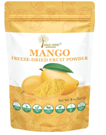 ndus Farms Superfoods Freeze Dried Mango Powder | 100% Alphonso Mangoes, Single Ingredient | Vitamin C & A | Natural Tropical Flavor for Smoothies, Baking, Desserts, Shakes, Pre/Post Workout Nutrition
