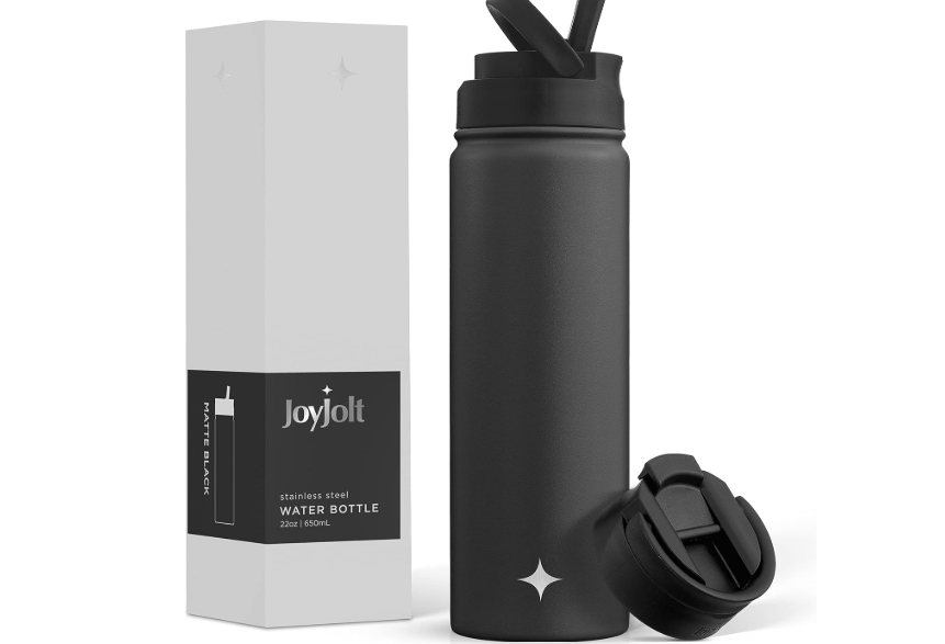 JoyJolt Triple Insulated Water Bottle with Straw Lid AND Flip Lid! 22oz Water Bottle, 12 Hour Hot/Cold Vacuum Insulated Stainless Steel Water Bottle. BPA-Free Leakproof Water Bottles - Thermos Bottle
