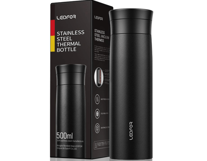 Tea Thermos with Infuser - Vacuum Insulated Tea Infuser Tumbler - Leak Proof Screw Lid Portable 17oz Black
