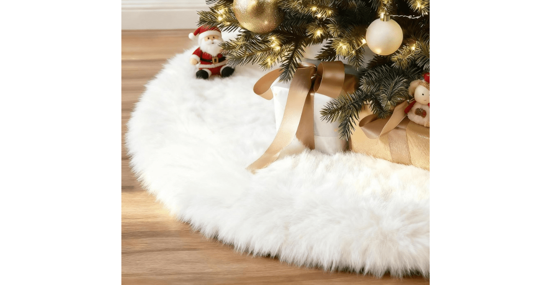 iMucci 60/48/36/30in Thick Wool Fur Tree Skirt Snowy White Plush Velvet Wool-Like Chirstmas Tree Skirt Holiday Party Decoration (48 inch/2.09LB)
