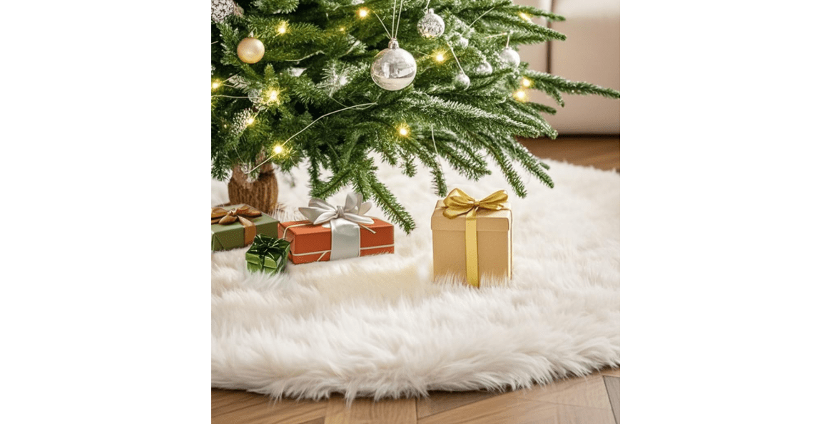 Multiwins 48 Inch Faux Fur Christmas Tree Skirt, Fluffy Plush Skirt for Christmas Tree, White Christmas Tree Rug Skirt Perfect for Christmas Party Decorations
