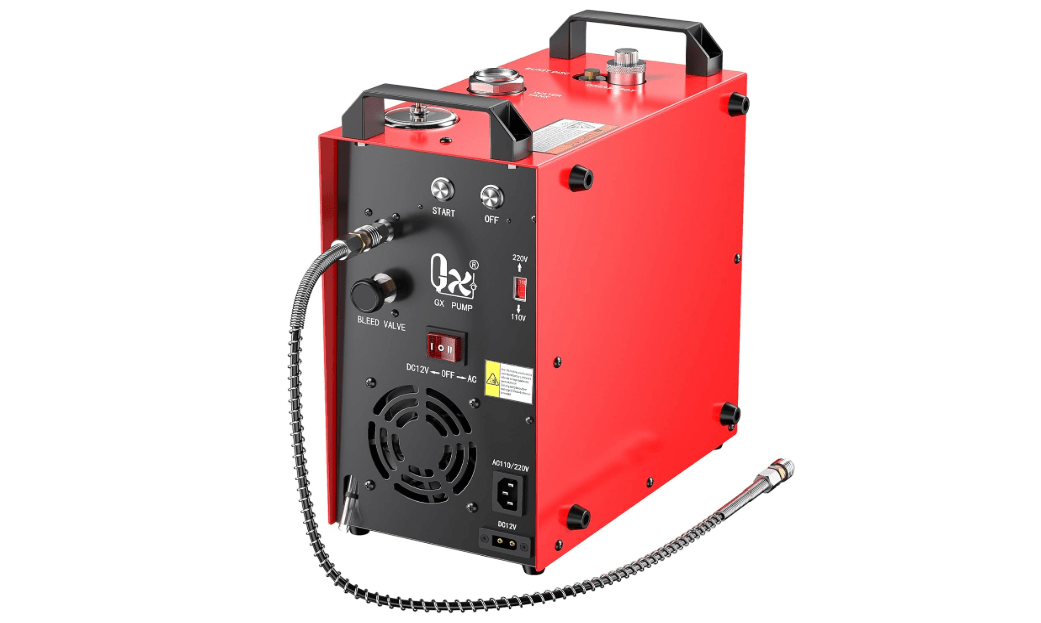GX PUMP GX-E-CS4-I Portable PCP Air Compressor, 350W Powerful Motor,Max 5800Psi/40Mpa, Built-in Home Converter, Water and Fans Cooling, 5 Hours Continous Work, 12V Auto Stop Paintball Air Compressor 
