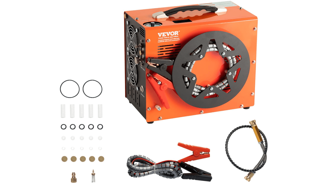 VEVOR PCP Air Compressor, 4500PSI/30Mpa Portable PCP Airgun Compressor with Built-in Power Converter, Auto-Stop | DC12V/AC120V | Oil & Water-Free Air Rifle, Paintball and Scuba Tank Compressor Pump 