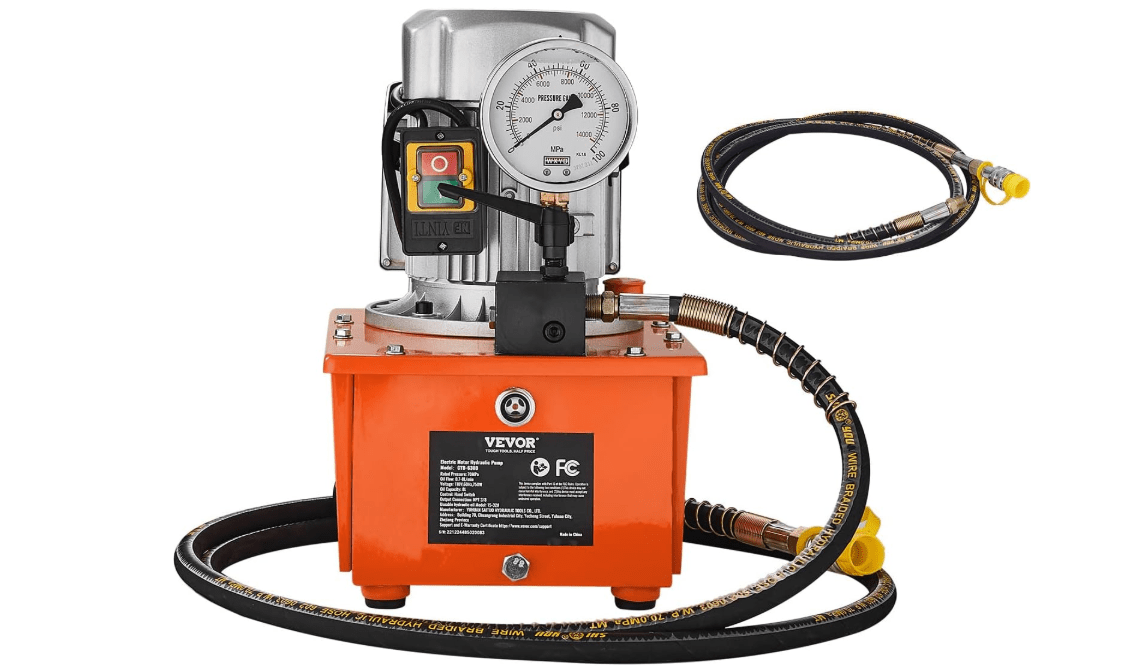 VEVOR Electric Hydraulic Pump, 10000 PSI 750W 110V, 488 in³/8L Capacity, Single Acting Manual Valve, Electric Driven Hydraulic Pump Power Pack Unit with Lever Switch for Punching/Bending/Jack Machines 