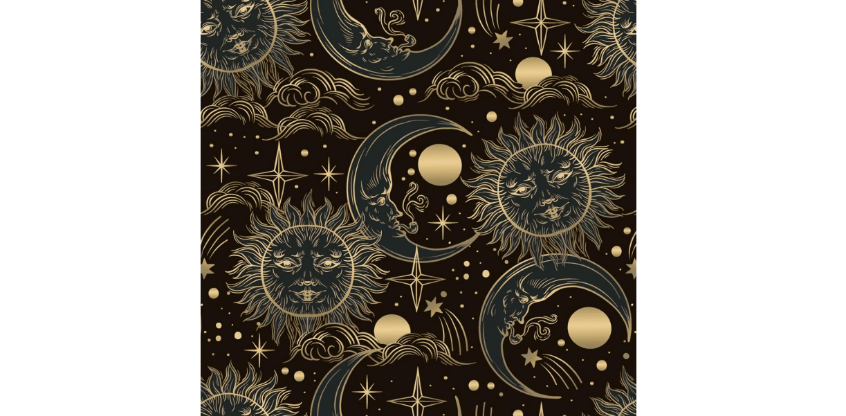 WENMER Celestial Peel and Stick Wallpaper - 17.3' X 590' Dark Brown and Yellow Sun/Moon/Star Vintage Night Sky Wallpaper for Bathroom Bedroom
