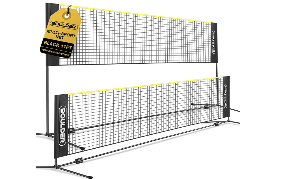 Boulder Portable Badminton Pickleball Net - Foldable/Extendable Poles for Multiple Sports Heights (UP to 5 ft) - Ideal for Tennis, Pickleball, Soccer Tennis - Easy Setup
