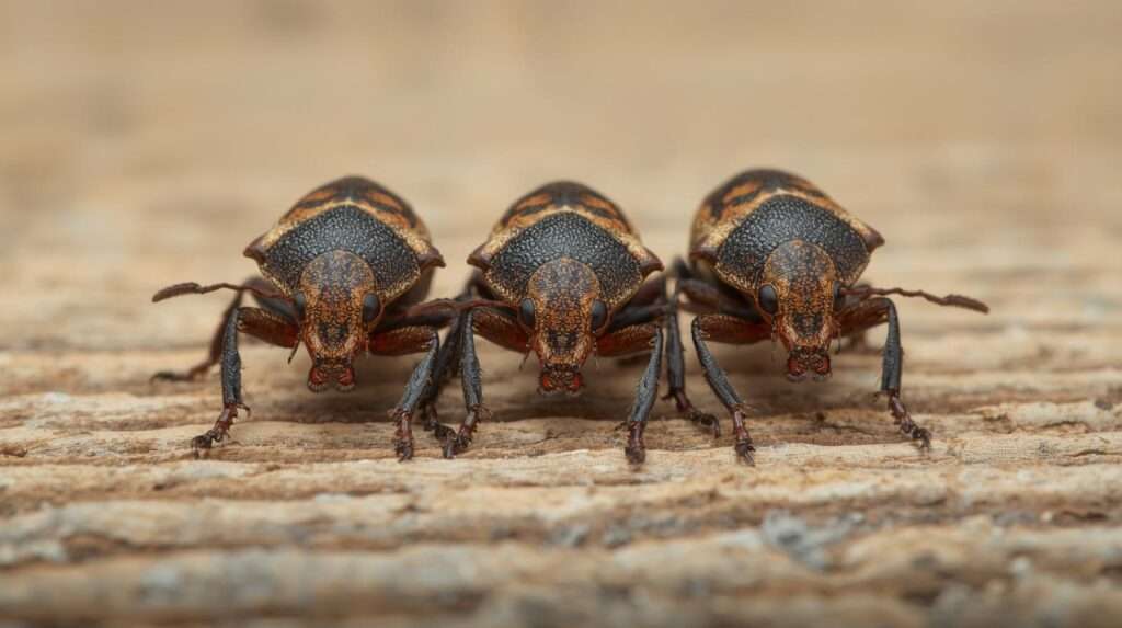 Close-up of rice weevil, maize weevil, and granary weevil for identification in natural pest control