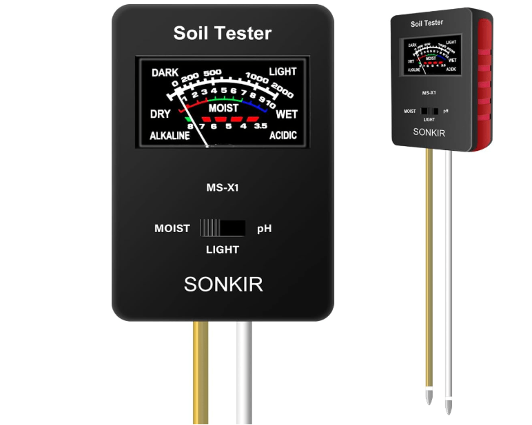 SONKIR Soil pH Meter, MS-X1 Upgraded 3-in-1 Soil Moisture/Light/pH Tester Gardening Tool Kits for Plant Care, Great for Garden, Lawn, Farm (Black) 