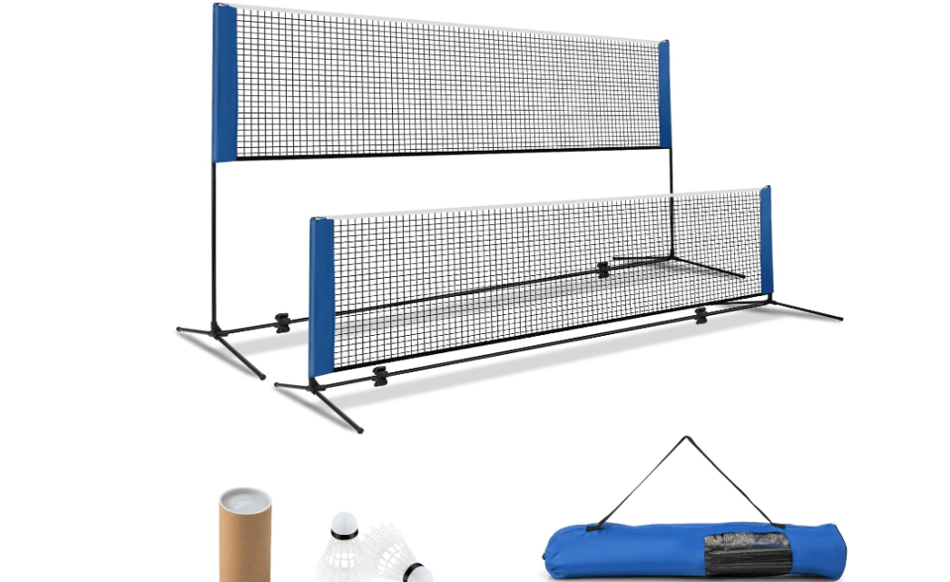 Goplus Portable Badminton Net Set, 10FT/ 14FT Volleyball Pickleball Net with 2.7FT-5FT Adjustable Height, 2 Shuttlecocks, Carrying Bag for Backyards, Beach, Driveway, Family Outdoor Game
