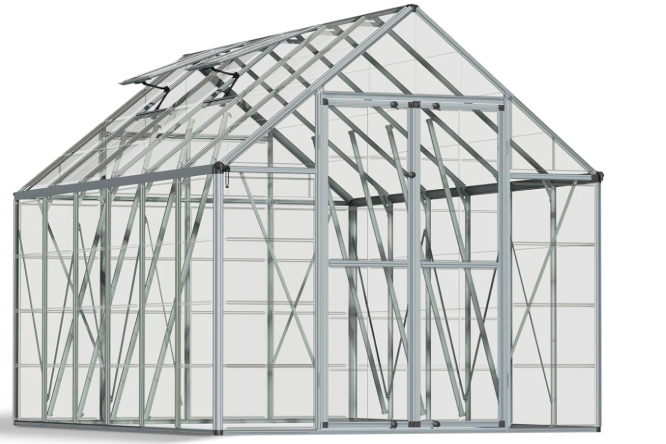 Palram - Canopia Snap & Grow 8 Ft. x 12 Ft. Greenhouse Kit Hobby DIY Walk In Green House Heavy Duty Polycarbonate, Aluminium Frame, with Lockable Door and Vent for Outdoors, Garden, Backyard In Silver