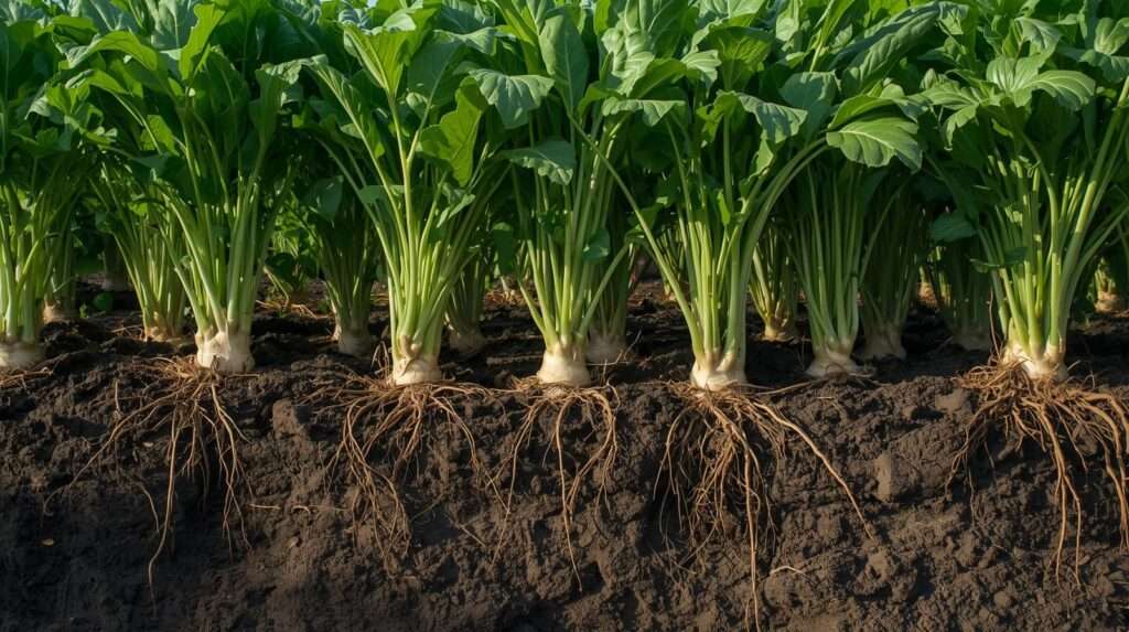 Daikon radish cover crops biodrilling heavy clay soil to improve drainage in permaculture garden
