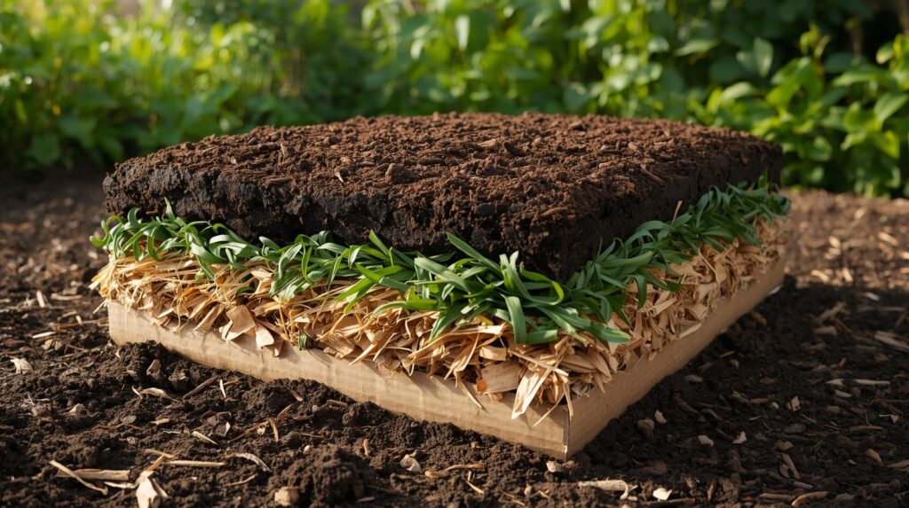 Sheet mulching layers with cardboard, compost, and organic mulch to improve heavy clay soil naturally