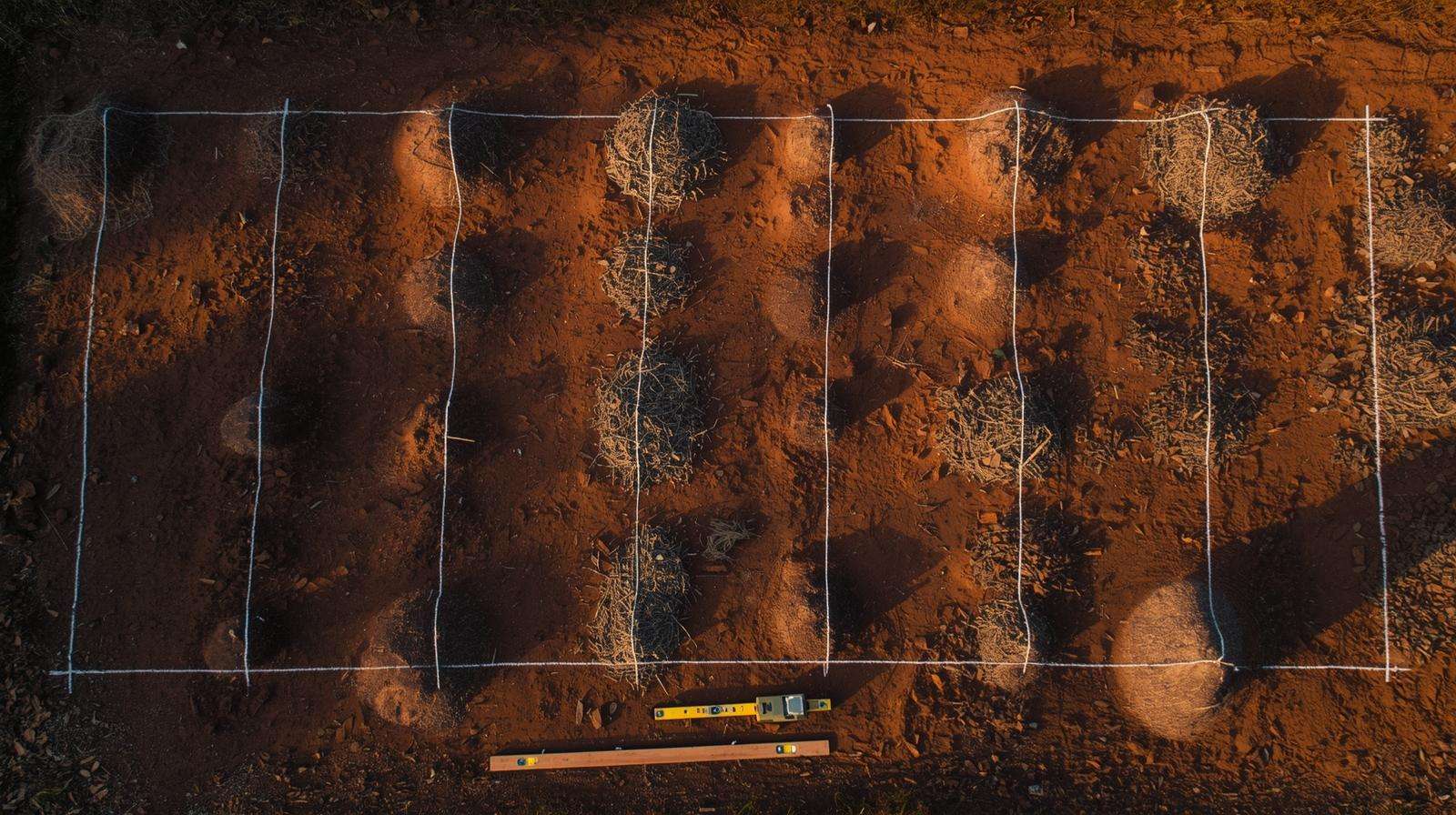 Perfect on-contour swale lines marked for a swale garden using A-frame and laser level.