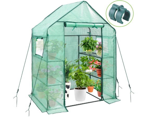 Ohuhu Greenhouse for Outdoors with Mesh Side Windows, 3 Tiers 4 Shelves Small Walk-In Green House Plant Stands Plastic PE Cover Outside Portable Warm House for Seedling Flowers Growing, 4.8x2.5x6.4 FT