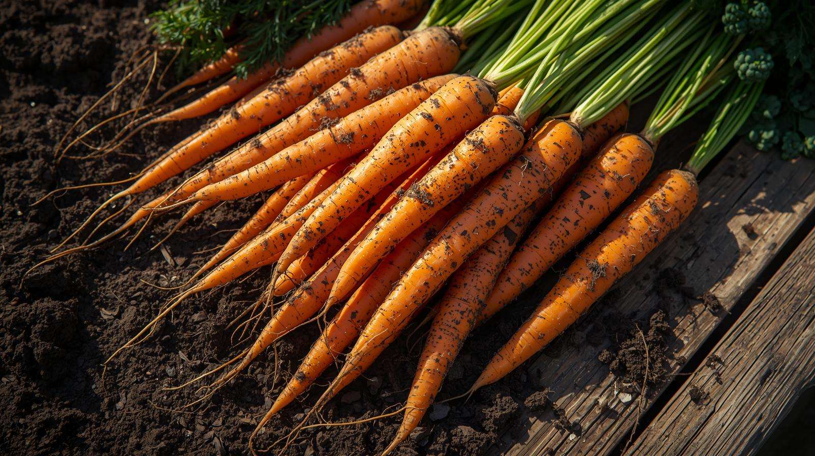 Long straight carrots harvested from a deep raised garden bed