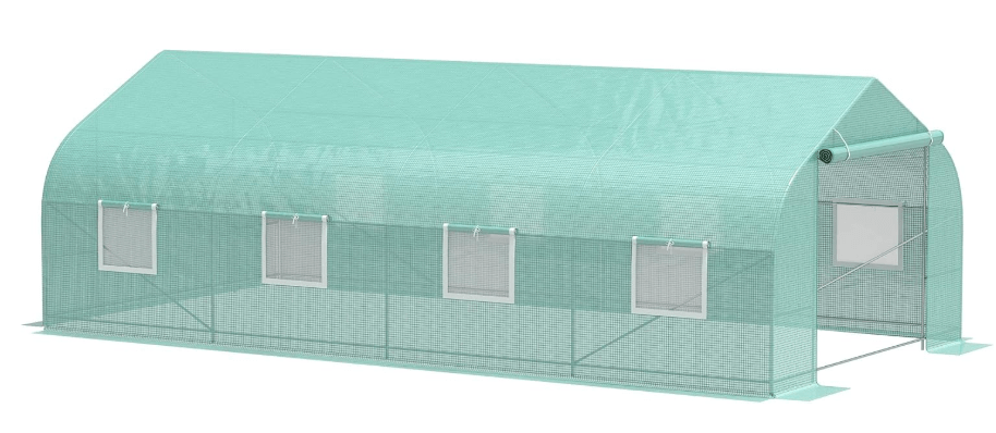 Outsunny 20' x 10' x 7' Outdoor Walk-in Greenhouse, Tunnel Green House with Roll-up Windows, Zippered Door, PE Cover, Heavy Duty Steel Frame, Green