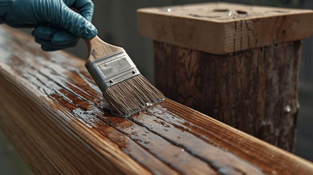 Applying boric acid borate treatment to wooden beam for long-term natural termite protection