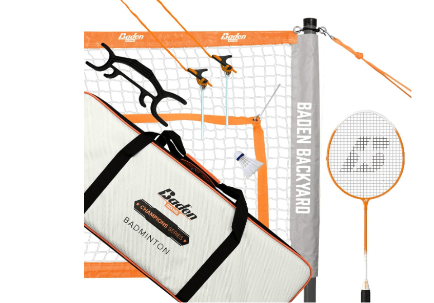 Baden Champions Portable Badminton Set Regulation Net, 4 Racquets, 3 Shuttlecocks, Boundary & Carry Bag Ideal for Backyard Fun with Friends and Family from Kids to Adults
