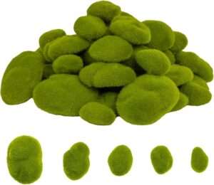 Fuxdre 50Pcs Artificial Moss Rocks (5 Sizes), Moss for Plants Indoor, Green Moss Balls Decorative for Micro-Landscape and Crafting, Fairy Garden, Floral Arrangements, Home Decor, Christmas Decoration