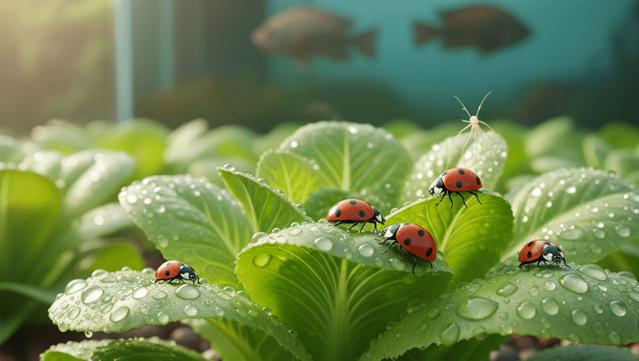 Ladybugs and predatory mites as biological pest control on Batavia lettuce in ecology fish tank aquaponics system