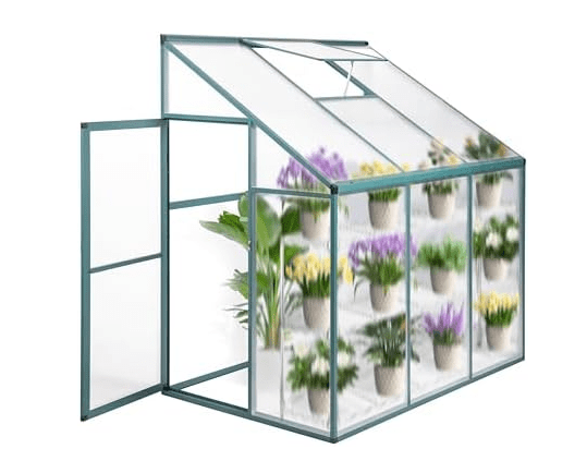 Polycarbonate Greenhouse Walk-in Green House Kit Garden Plants Grow,Aluminum Lean to Greenhouse Compact Tomato House 3 Doors No Back Wall 182 x 122 x 195 cm Green Perfect for Small Spaces an