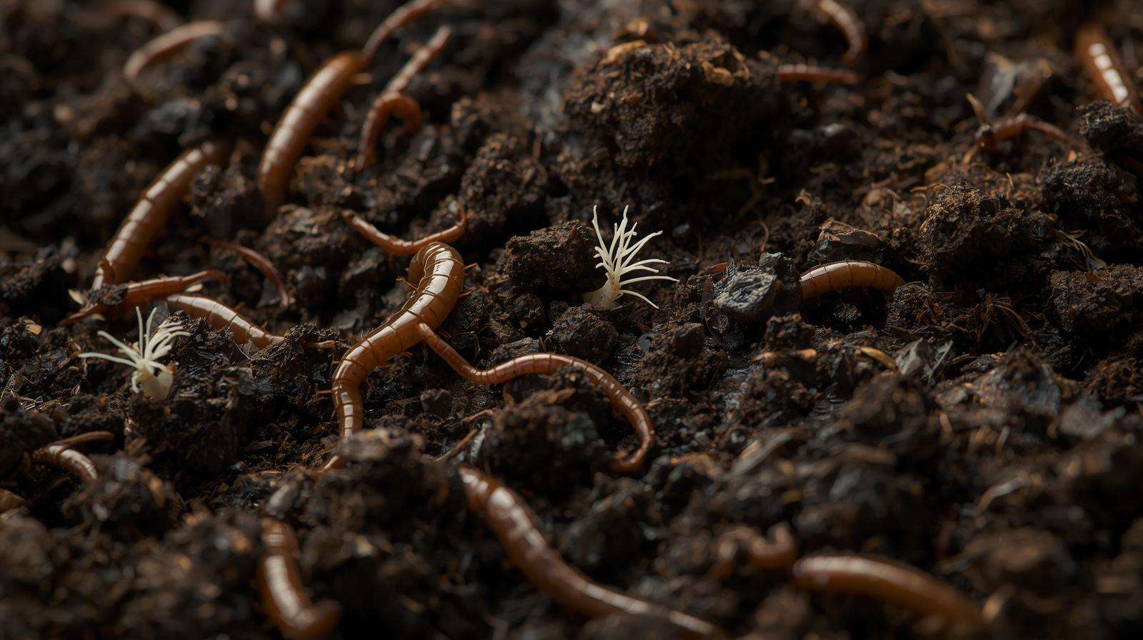 Healthy living soil structure full of earthworms after using Alaskan fish fertilizer