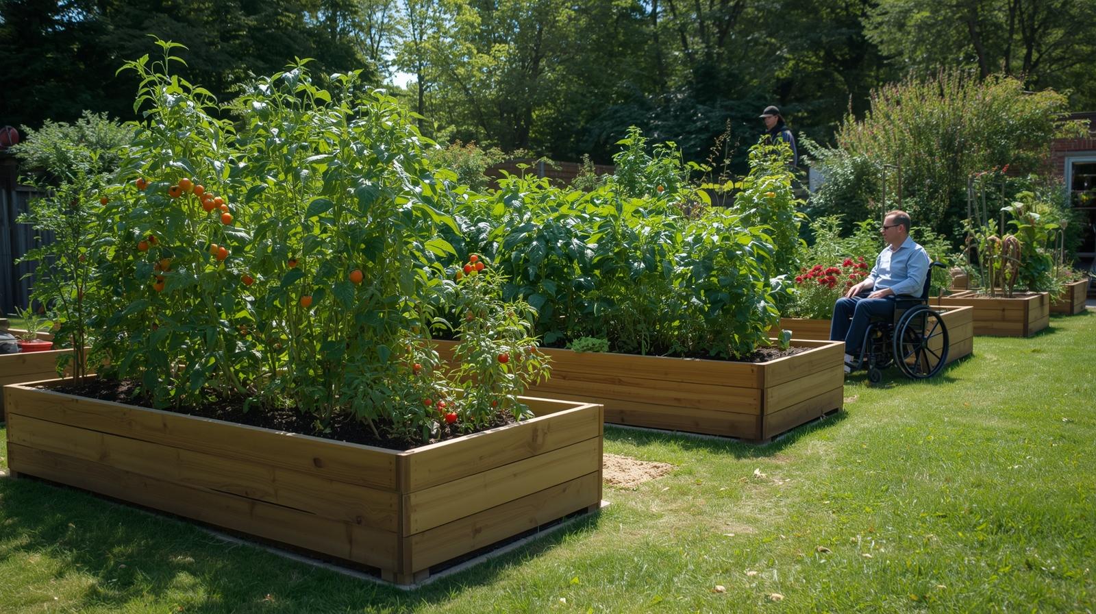 Tall wheelchair-accessible raised garden beds for easy vegetable gardening