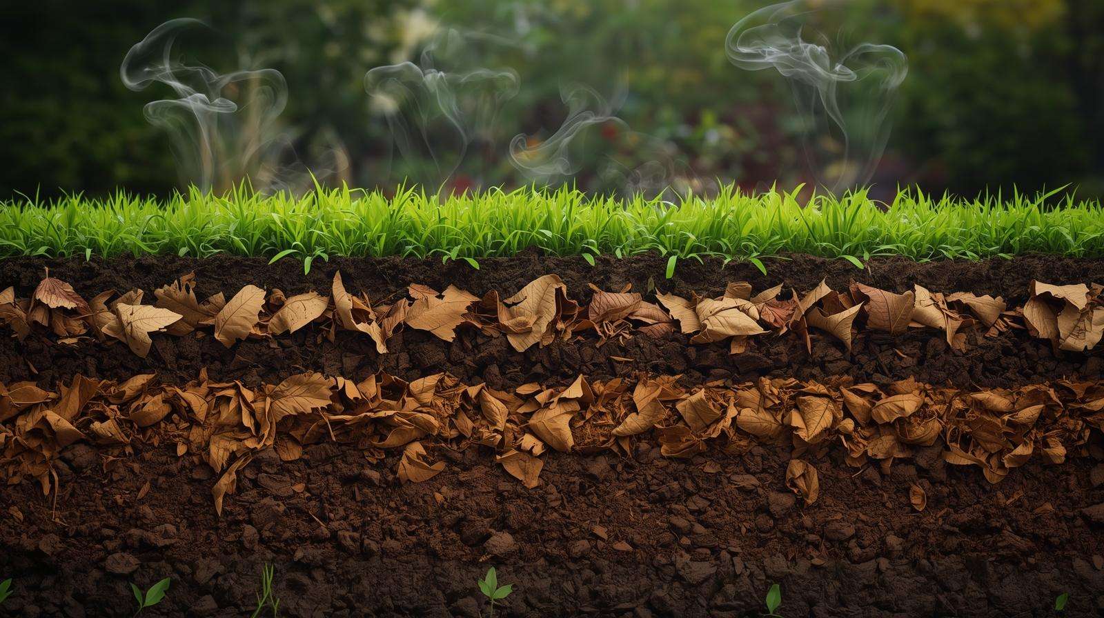 Cross-section of layered compost pile showing greens and browns for hot composting