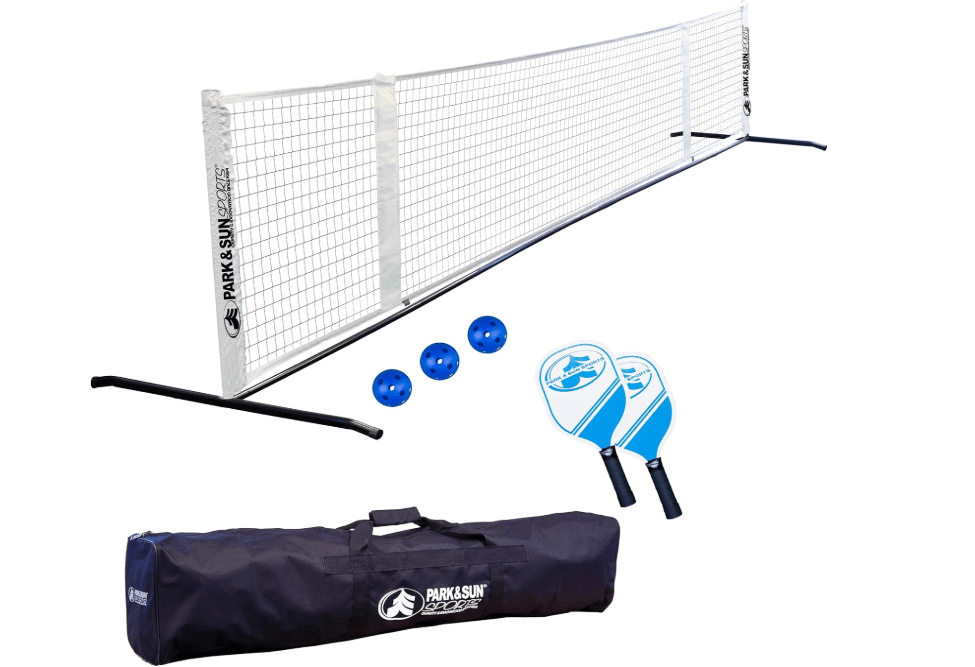 Park & Sun Sports 21' Adjustable Portable Pickleball Net Set with Paddles, Balls, and Carry Bag
