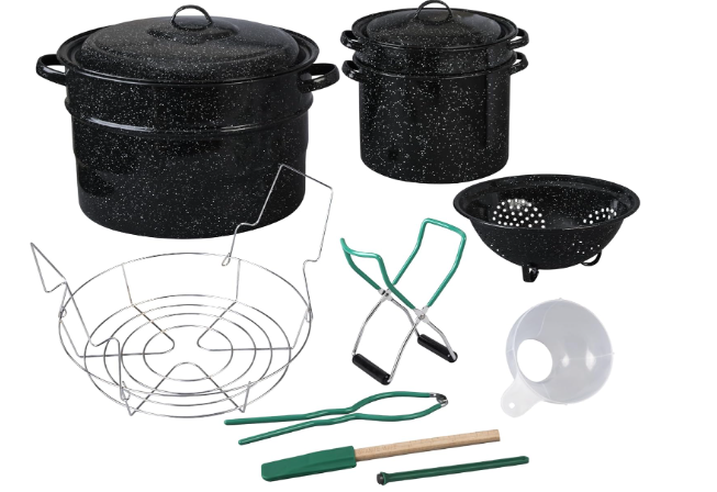 Granite Ware Enamel-on-steel 12-Piece Canner Kit, Includes 21.5 qt. Water Bath Canner with lid, Jar Rack, Blancher, Colander & 5 pc. Canning Tool Set