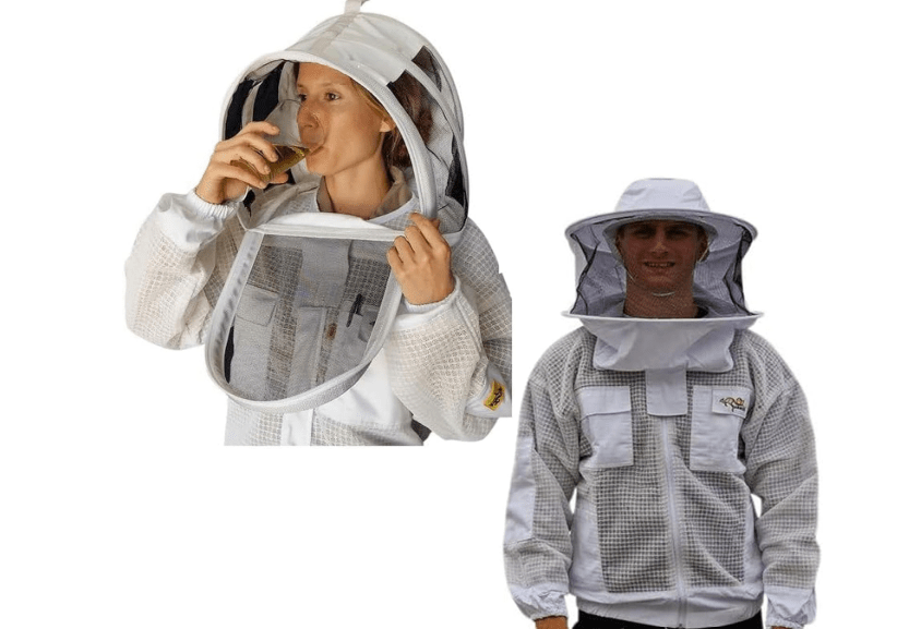 Beekeeping Ventilated Jacket 3 Layers Mesh for beekeepers, Bee Suit Jacket with 2 Hoods Fencing & Round Brim Hat (XXX-Large)