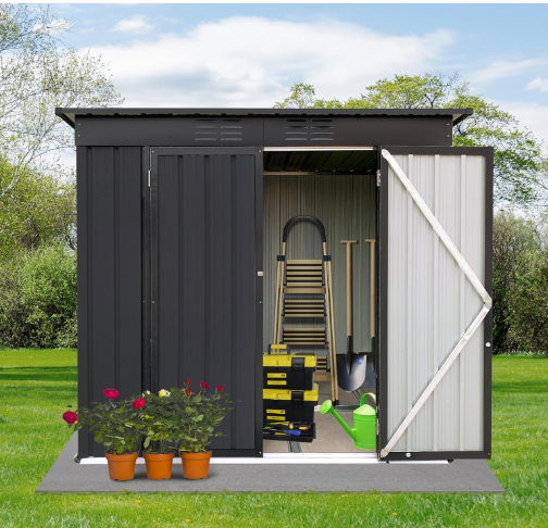 6FTx4FT Metal Outdoor Storage Shed with Pent Roof,Galvanized Steel Utility Tool Storage Garden Shed House with Lockable Doors,Vents, Waterproof Garden Shed for Backyard, Patio Lawn Use, Black