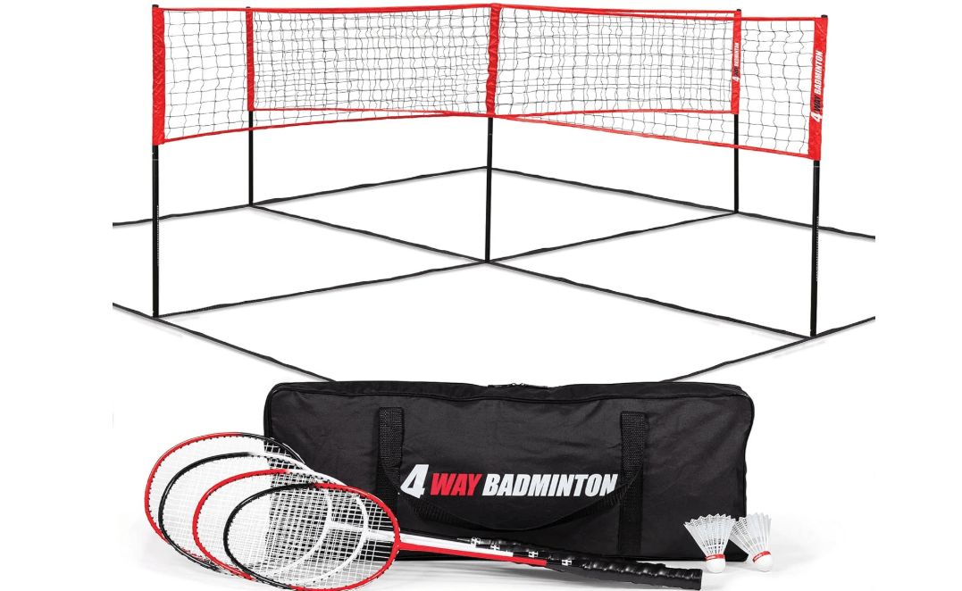 EastPoint Sports Badminton Sets; Easy Set Up or 4-Way Styles, Backyard Game Includes Portable Net, 4 Badminton Rackets, 2 Shuttlecocks and Accessory Bag for Storage
