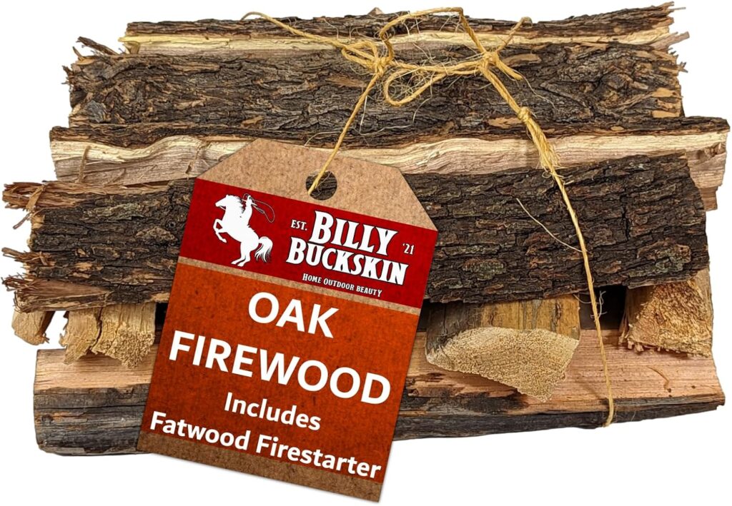 Billy Buckskin 18 LB Oak Firewood Bundle – Seasoned Fire Logs with Fatwood Starter Sticks for Fire Pit, Campfire, Fireplace, Wood Stoves and Outdoor Grilling – Camping Accessories