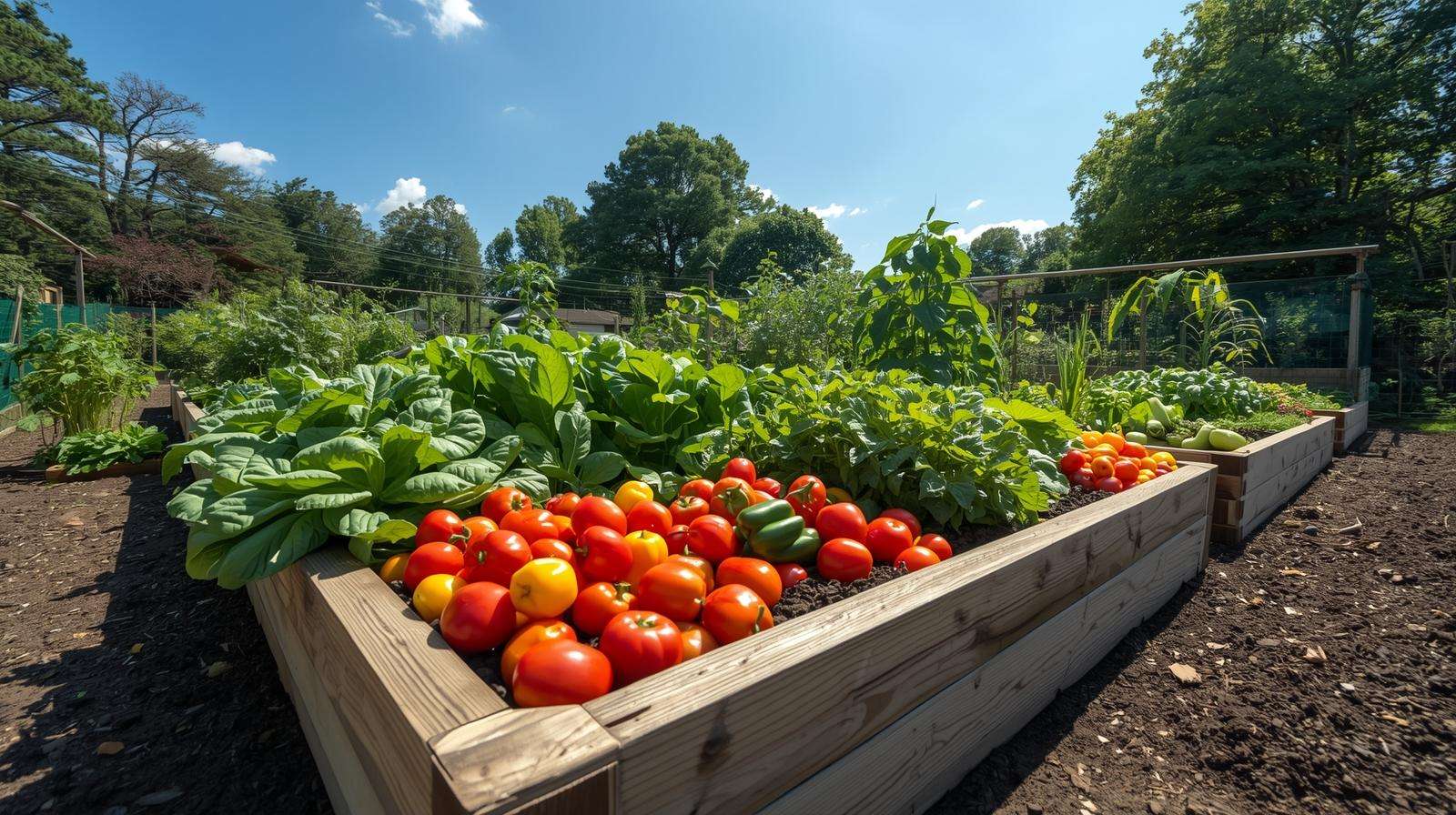 Huge raised bed garden with high-yield vegetable production.
