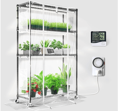 Barrina CX5Z Indoor Greenhouse with Grow Light, 6PCS 30W per Light Full Spectrum T8 Plant Lights, 4-Tier Portable Metal Plant Stand Tent and Thermometer for Seed Starting, 35.4x13.8x59IN